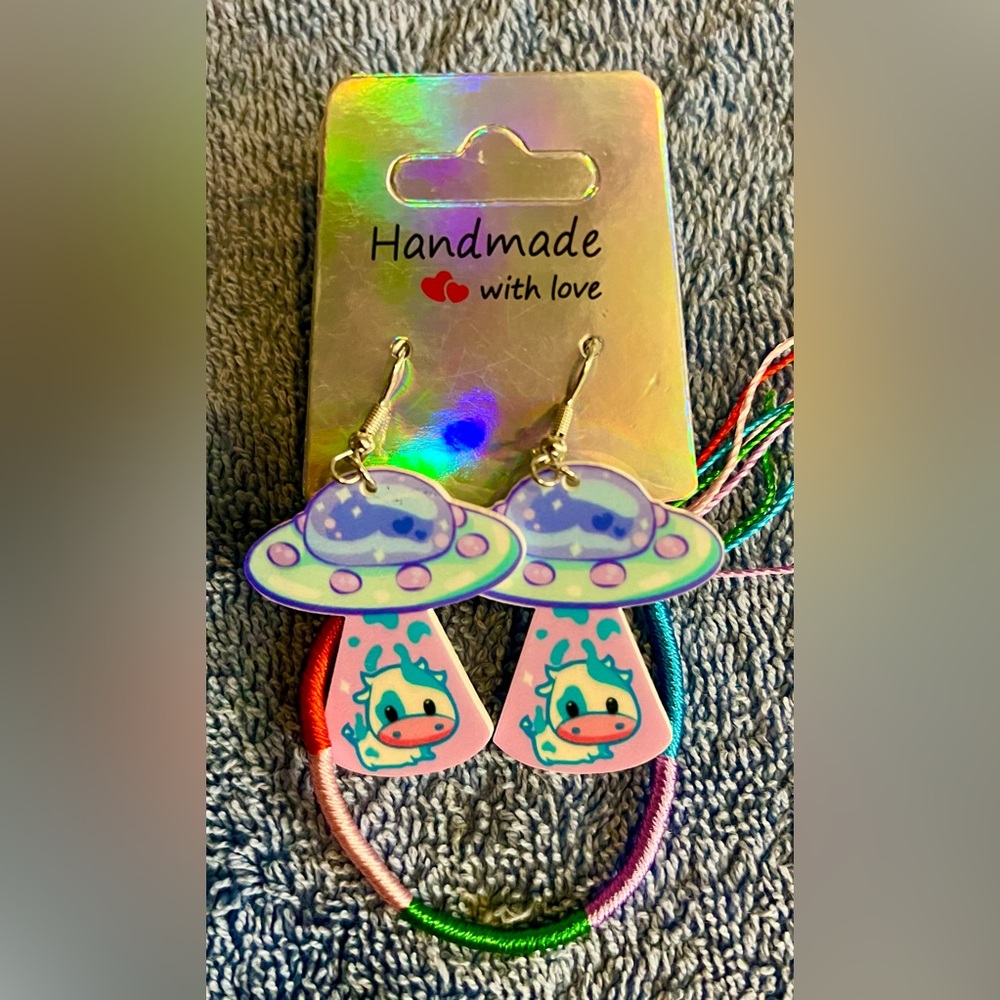 Cute UFu Handmade and designed earrings with FREE Bracelet